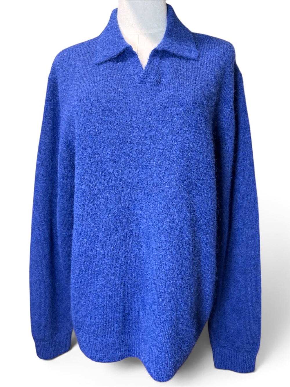 NWT Wax London Mohair Wool Blend Johnny Collar Polo Knit Sweater Cobalt Blue M